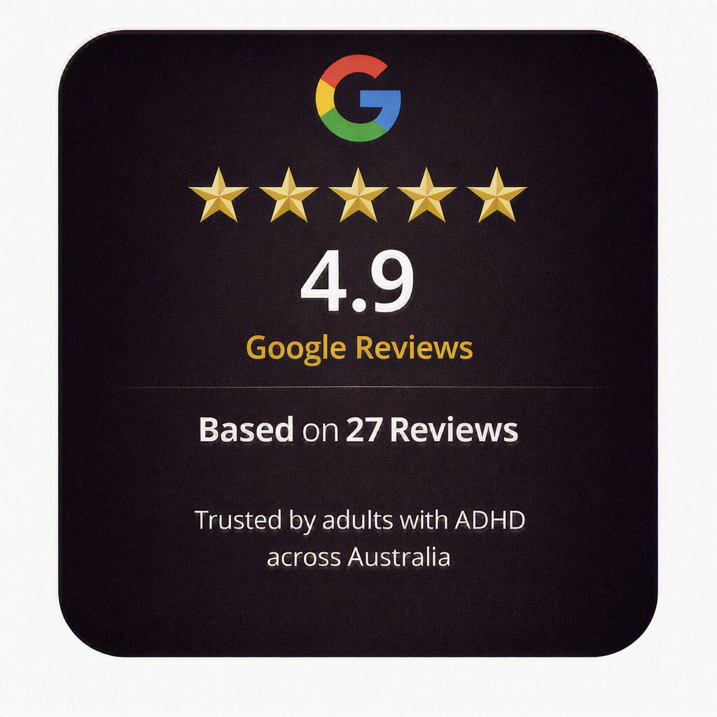 Google Reviews rating of 4.9 stars based on 27 reviews for ADHD Coaching Australia