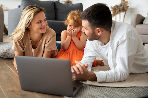 Family participating in a virtual ADHD coaching session, receiving guidance and support from a coach