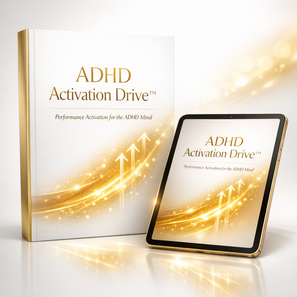 “ADHD activation assessment chart displaying motivation drivers, triggers, and activation index score”